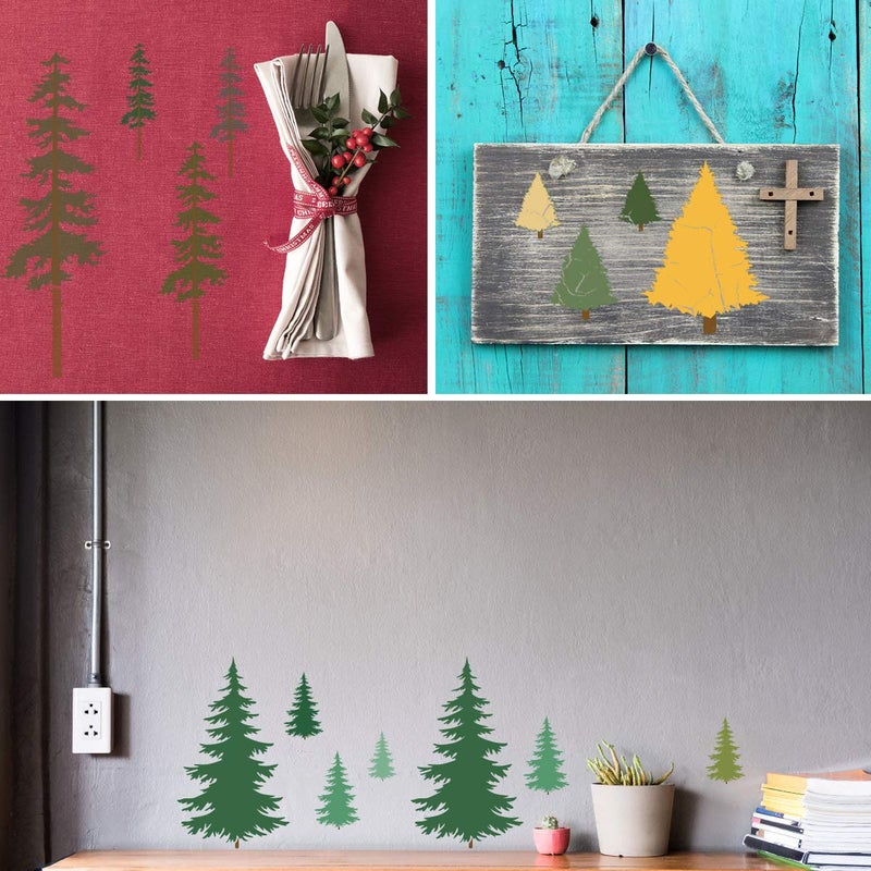 CODOHI Tree Stencils, Tall Pine Fir Tree Cypress Cedar Fall Wall Stencil 3 Packs for Painting on Wood Furniture Canvas Home Decor Crafts Trees Reusable Mylar Stencils 6"x12" - Image 5